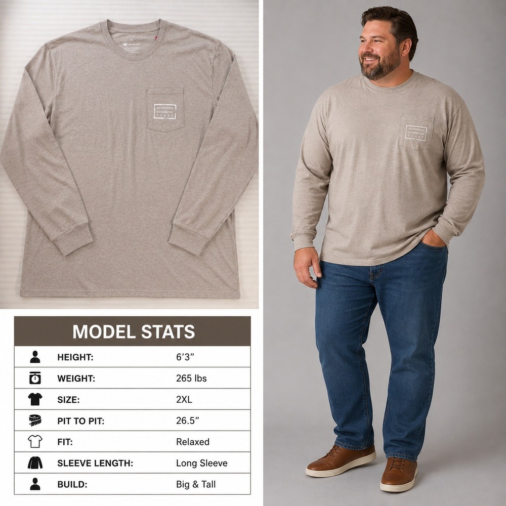 Southern Marsh Mens LS Authentic Pocket Tee Washed Burnt Taupe 2XL TRPL470-0221